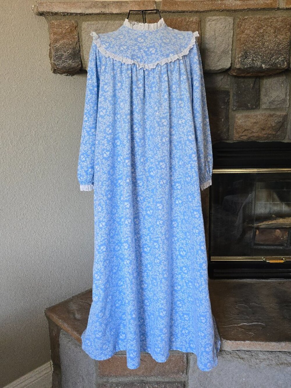Vintage Lanz of Salzburg Blue Nordic Flannel Nightgown